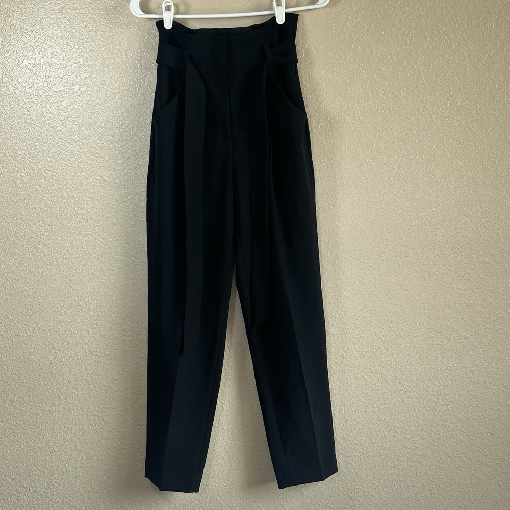 Luisa Cerano Women's Black Straight Leg Pants Sz 4 Waistband With Tie Belt‎ NWOT